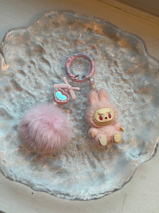Mini Labubu Keychain with fluffy ball