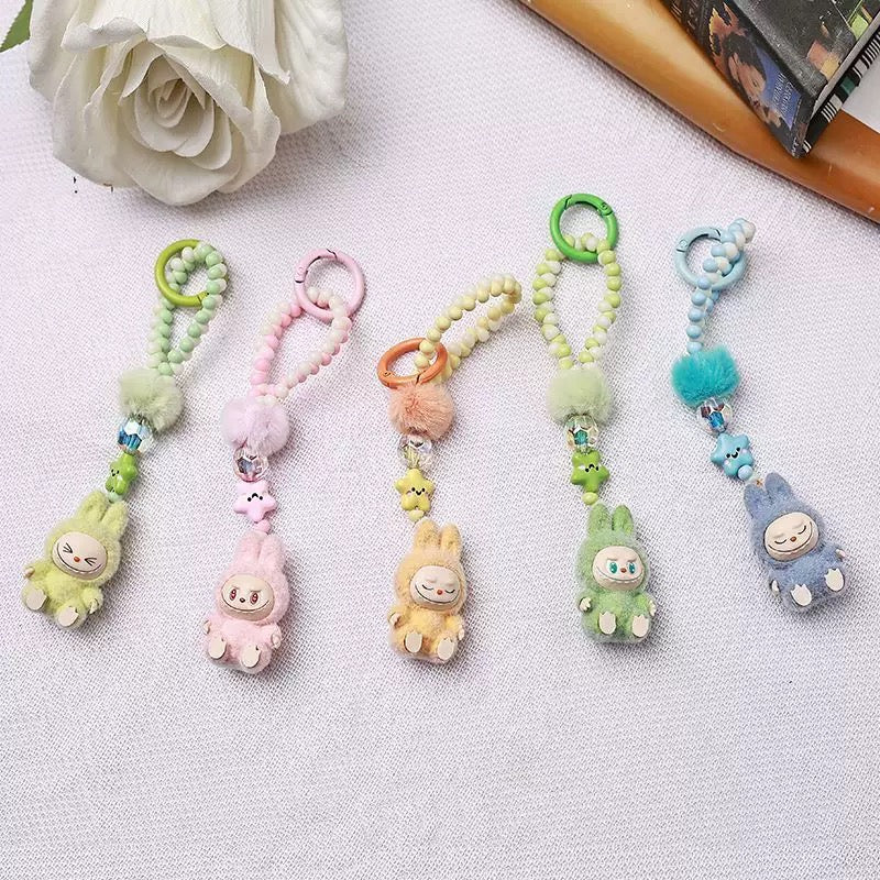 Single chain beads Mini Labubu Keychain